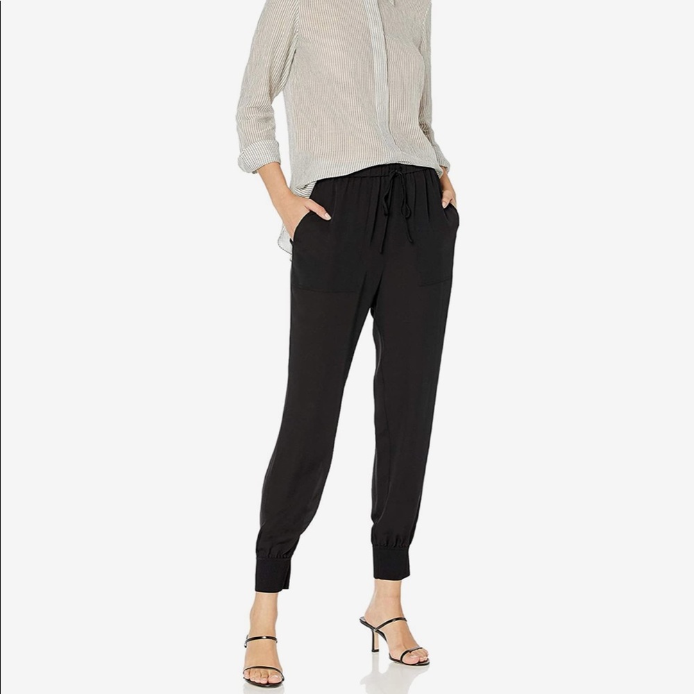 Theory black silk jogger pants